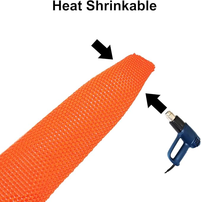 MECCANIXITY Braided Cable Sleeves Heat Shrinkable Fabric Sleeving, 1 1/4" 3ft Orange 2:1 Ratio Heat Shrinkable Cord Protector for Harness Cable, Network Cable Protection, Cable Management