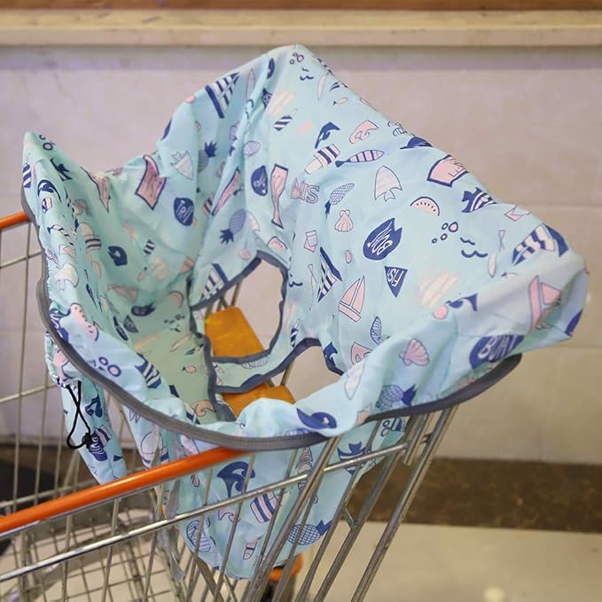 Portable Shopping Cart Cover with Infant Chair Seat Cushion, Machine Washable, Multipurpose Storage Bag for Unisex Babies