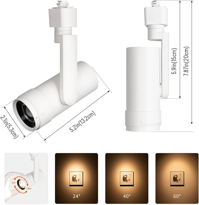 mirrea H Type LED Track Lighting Heads, Track Light Head with 24° to 60° Adjustable Beam Angle, 13.5W 90 CRI 3000K Warm White Painted, White Pack of 3