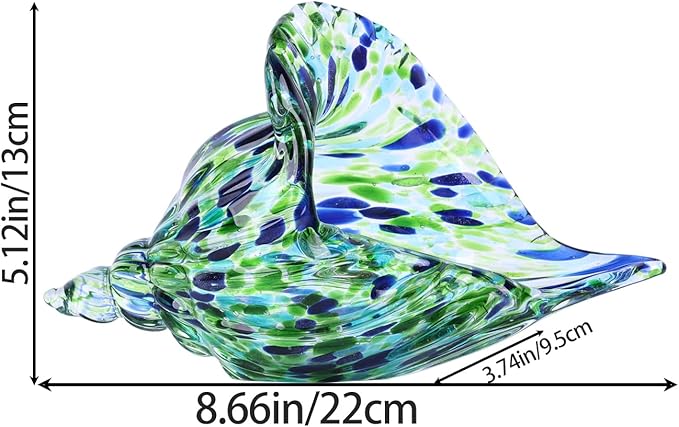 Hand-Blown Glass Conch Sculpture, Green sea Glass Art Shell Statue, Coastal-Themed Room Decor, Table Centerpiece and Cabinet-top Ornament, Creative sea Glass Conch Decoration and Display Piece.