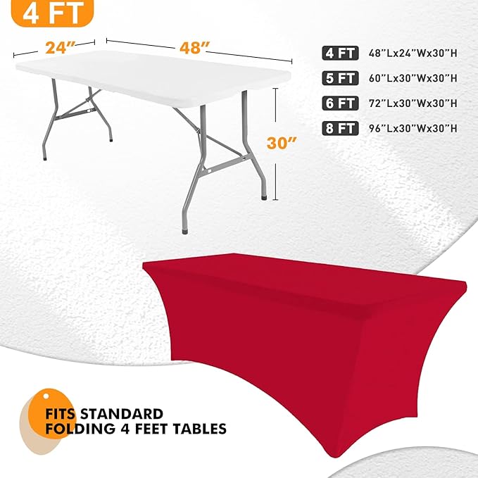 SEPARO 2 Pack 4 Ft Red Table Cover Fitted Rectangular Tablecloth Stretchable Fabric Table Cloth 4 ft Wrinkle-Free for Party Tradeshows Banquet Weddings Cocktail
