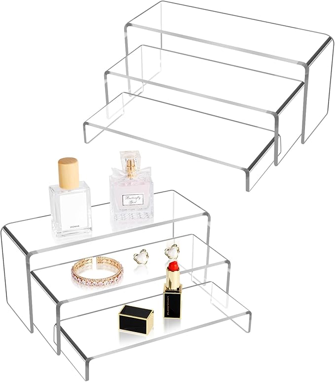 Acrylic Display Risers, 6pcs Clear Display Stand Rectangular Stands Showcase Collectibles Display Shelf for Dessert Cupcake Figures Jewelry Perfume Christmas Decor(Clear-6pcs)