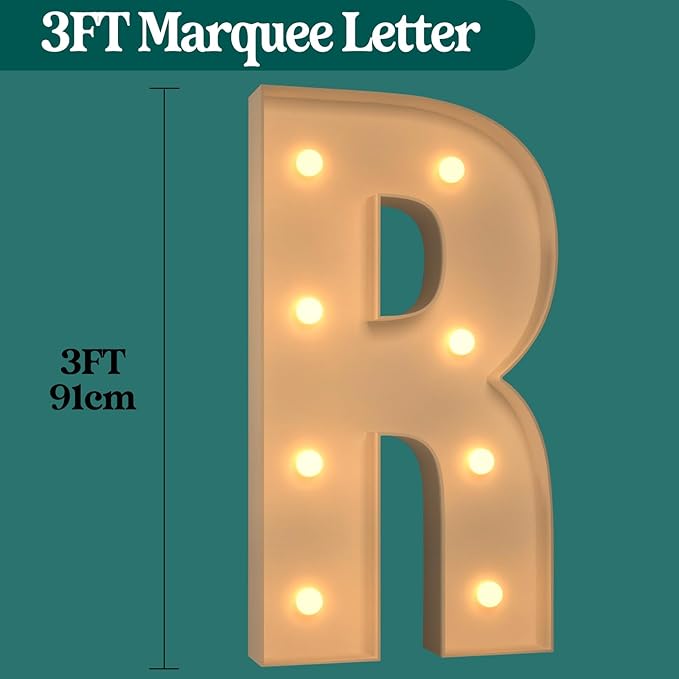 Marquee Light Up Letters, 3FT Large Letters for Party Decorations, Marquee Numbers, Mosaic Balloon Frame, Baby Letters for Baby Shower Birthday Wedding Engagement Party, Pre-Cut Foamboard Letter R