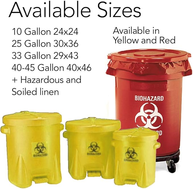 RESILIA Biohazard Bags - Hazardous Waste Disposal, Meets DOT ASTM Standards for Hospital Use, OSHA Approved, Red, 10 Gallon, 24" W x 24" L, 1.35 Mil, 0.00135 Inch, 250 Bags, Made in the USA