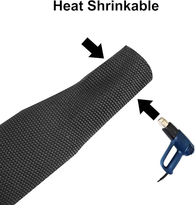 MECCANIXITY Braided Cable Sleeves Heat Shrinkable Fabric Sleeving, 1 1/4" 16ft Black 2:1 Ratio Heat Shrinkable Cord Protector for Harness Cable, Network Cable Protection, Cable Management