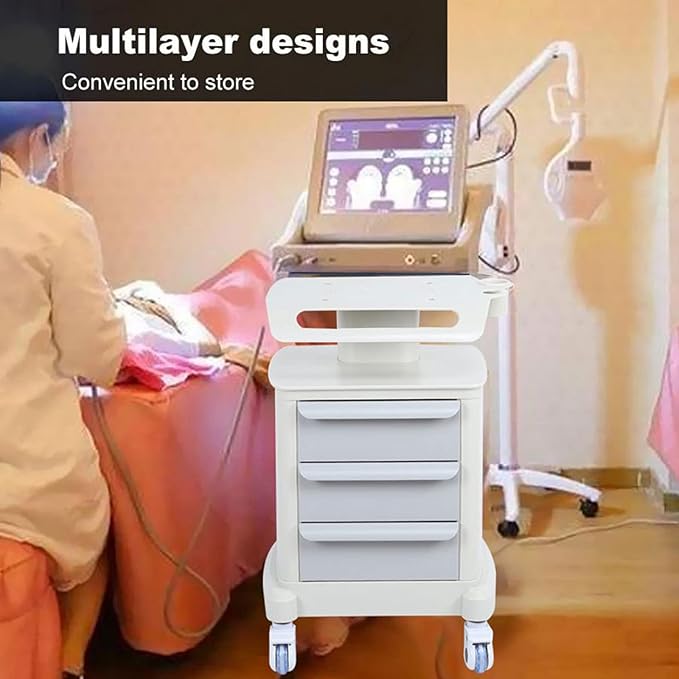 3 Drawers Salon Trolley Cart with Top Shelf, ABS Rolling Storage Cabinet Trolley w/Handle, 66lbs Capacity Mobile Utility Cart for Salon & Dental Clinic