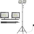 LIVOWALNY 22000 Lumens LED Work Lights with Stand, 2 Adjustable Head 220W Tower Light with 13FT Cord, Portable IP65 Waterproof Tripod Flood Light for Workshop Garage Construction Mechanics Lighting