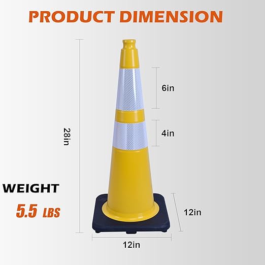 360 Pack 28" Yellow Traffic Cones with Black Base – Heavy Duty Bulk Cones for Construction Sites, Commercial Areas, and Event Safety (360, Yellow, 28 Inch)