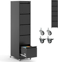 5 Drawer File Cabinet with Wheels,Metal Mobile Filing Cabinets with Lock,Black Vertical File Cabinet for Home Office,Heavy Duty Storage Cabinet for A4/Letter/Legal Size File,Assembly Required