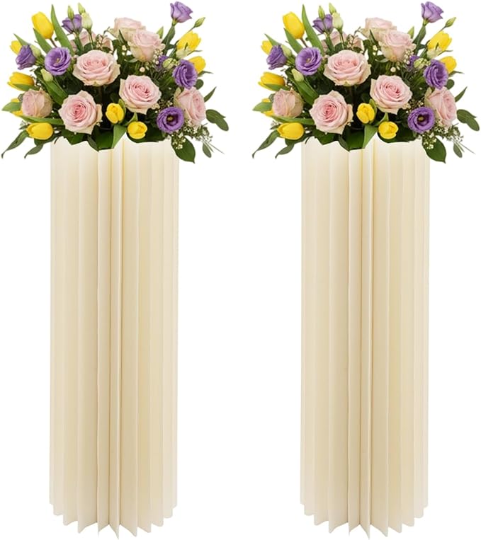 2Pcs Cylinder Flowers Stands, 39.37in Foldable Cardboard Centerpiece Display Pillars and Columns Display Pedestal Cake Stand, for Wedding Party Garden Decoration