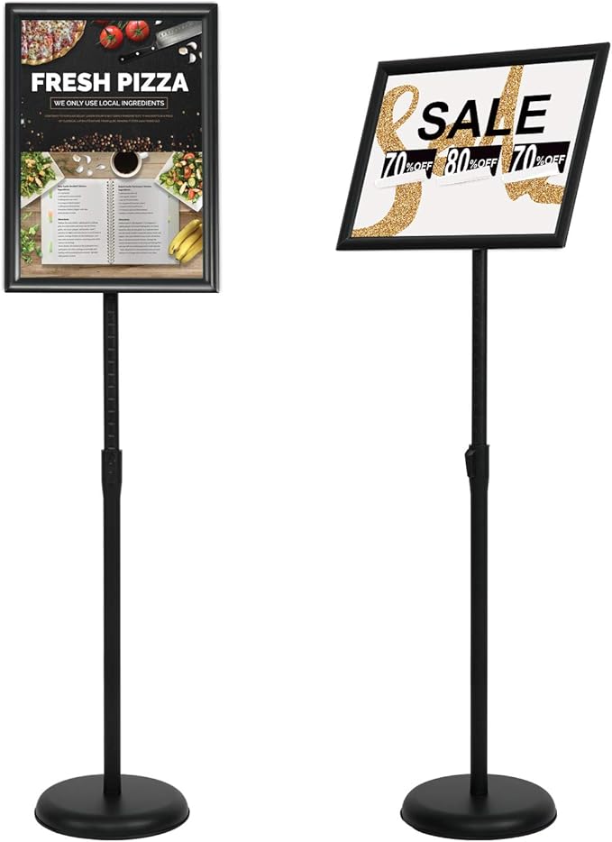 11 x 17 Inch Adjustable Pedestal Sign Holder Poster Stand, Heavy Duty Floor Standing Sign Holder Stand Aluminum Snap Open Display Frame for Vertical and Horizontal View Sign Displayed(Black)