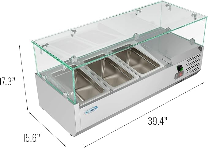 KoolMore SCDC-3P-SSL Commercial-Refrigerator, 40 Inch with Sneeze Guard, Silver