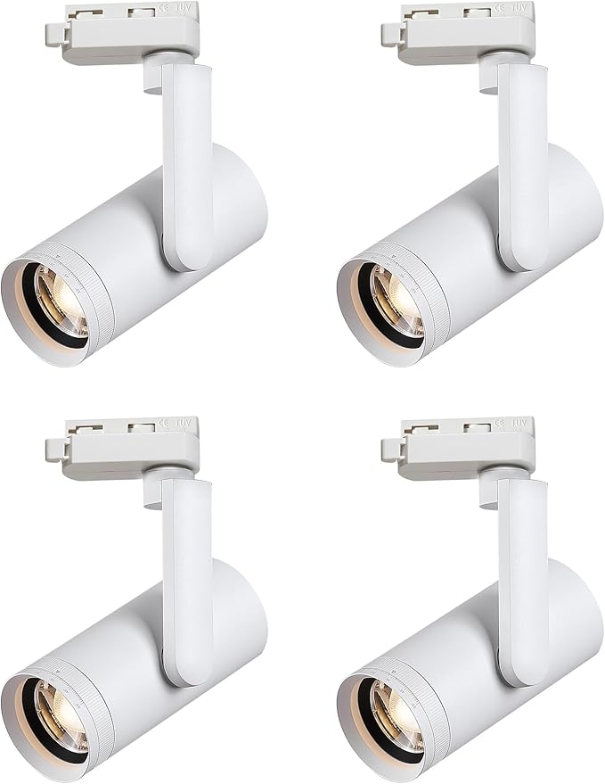 LED 12W Dimmable Track Lighting Heads with 10° to 55° Adjustable Beam Angle H Type 97 CRI 3000K Warm White Ceiling Spotlight for Accent Task Art, 1080lm, White, 4 Pcs