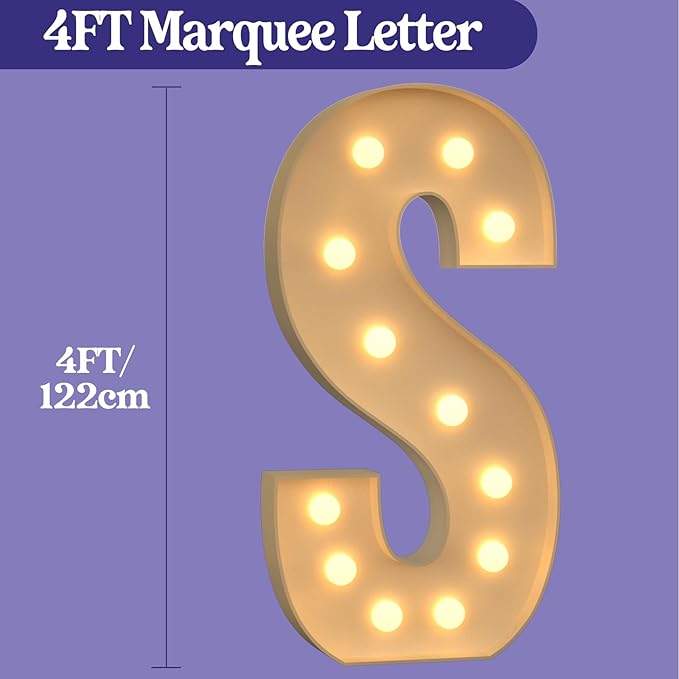 Marquee Light Up Letters, 4FT Marquee Letters, Large Light Up Letter for Party Decor, Mosaic Balloon Frame, Cardboard Letter for Birthday Wedding Engagement Party Decorations, Giant Letter S