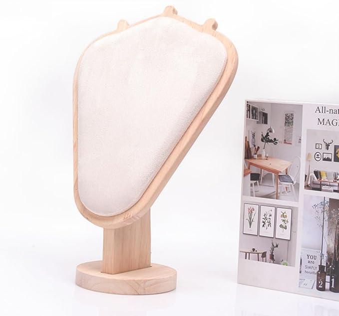 Natural Body Wood Necklace Display Stand with Beige Flannelette Soft Mat Necklace Holder Organizer Desktop Stand for Home Store Dresser-4.45"x8.4"x12"