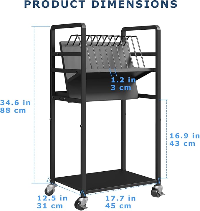 Metal Laptop Charging Station with Wheels, 12 Device Mobile Charging Cart for Laptops, Computers, Tablets and Chromebooks, Storage Rack for Office and Classroom
