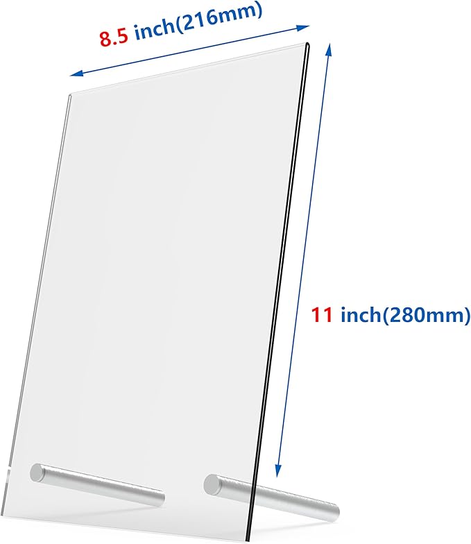 L-Shaped Acrylic Sign Holder – Shatterproof Clear Display Stand for Menu, Flyer, or Certificate Display – Impact-Resistant Acrylic Table Sign Frame (8.5x11 inch 6pack)