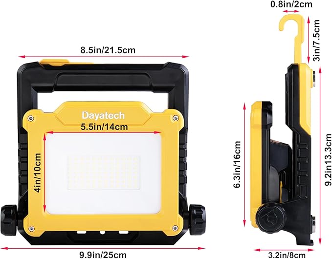 20W 3000LM Cordless LED Work Light, Compatible with Dewalt, Milwaukee and Makita 18-21 V Battery, Foldable Magnetic Base, Flickerless Brightness Dimmable (Light Only/Charger Not Included)