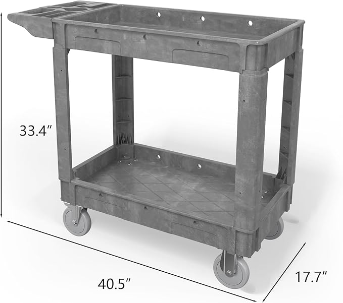 550LBS Utility Cart, 2-Tier 40 * 17 Inch Utility Cart with Wheels,Heavy Duty Service Cart-Lipped Shelves,Ergonomic Storage Handle and Swivel Wheels for Warehouse, Garage, Cleaning,Gray