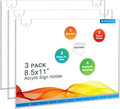 BlueValley 3 Pack Acrylic Wall Sign Holder 8.5x11 Horizontal - Clear Plastic Flyer, Document & Poster Frame for Office, Restaurants, Classrooms, Trade Shows - Wall Mounted Display with Screws & Adhesive Tape