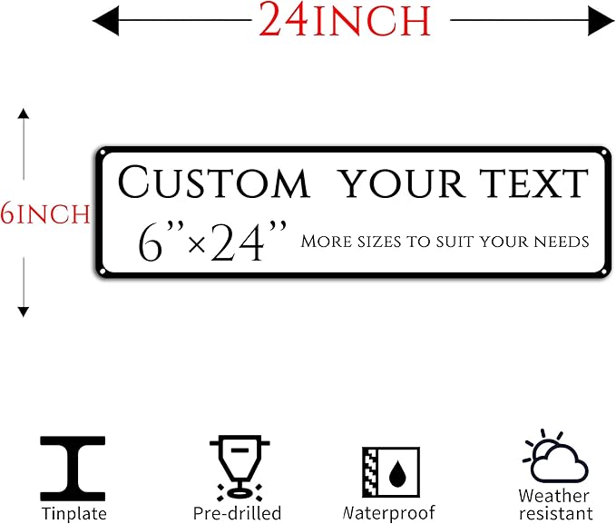 Custom Sign, custom street sign，Aluminum Weatherproof Metal Sign Multiple Sizes, Reflective double-sided, Business, Workplace, office, Home, Delivery Signs(6 * 24 Inch)