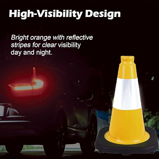 4 Pack 12 Inch Yellow PVC Traffic Cones with Black Base, Durable Sports Training Markers for Gym, Indoor & Outdoor Activities (4, Yellow, 12 Inch)