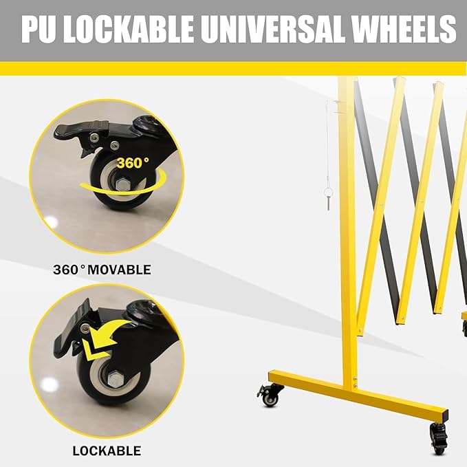 Metal Expandable Barricade, 17 Feet Retractable Fence Outdoor, Mobile Safety Barrier Gate, Easily Assembled Expanding Gate with Casters, Collapsible Accordion Barricade Gate Outdoor (17 FT)