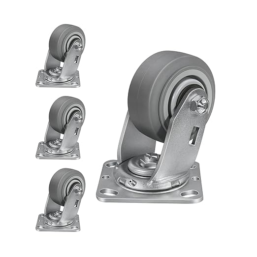4'' × 2'' Caster Wheels, Heavy Duty Industrial Casters Set of 4 Rubber Wheels, Load 2400lbs Capacity, Swivel Caster for Cart Dolly Toolbox Trolley (4 Swivel)