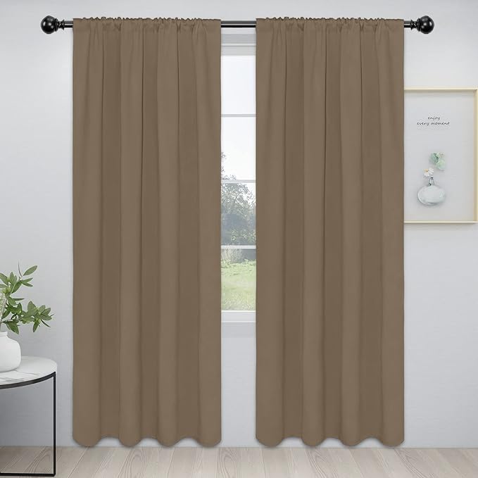 Easy-Going Rod Pocket Blackout Curtains for Bedroom, Room Darkening Window Curtains for Living Room, Thermal Insulated Noise Reduction Solid Window Drapes, 2 Panels(42x84 in, Camel)