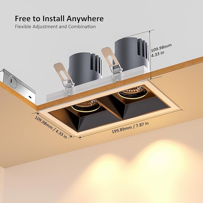 LED Square Recessed Lighting 16 Pack, 24W Adjustable Downlight, Aluminum Recessed Ceiling Light with junction Box, 5 CCT 2700K-6000K, TRIAC Dimming Rotation Spotlight for Living Room Hallway Kitchen