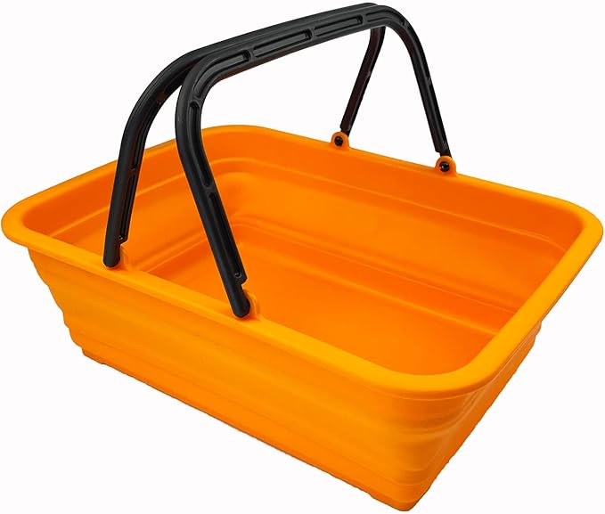 SAMMART Collapsible Basket with Handle 8L (2.1 Gallon) - Portable Outdoor Picnic Basket/Crate - Foldable Basin for Washing Dishes,Camping,Hiking (Mandrain Red)