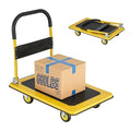 Foldable Push Cart Dolly, Heavy Duty Flat Bed Cart with Wheels & Non-Slip Mat, 360° Mute Wheels for Easy Maneuver, 660lbs, Easy to Assemble – Ideal for Household Tasks, Grocery Delivery, Yellow