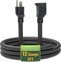 3 Ft Extension Cord - 12/3 SJTW Heavy Duty Black Extension Cable with 3 Prong Grounded Plug - Power Cord for Lawn, Garden, Appliances