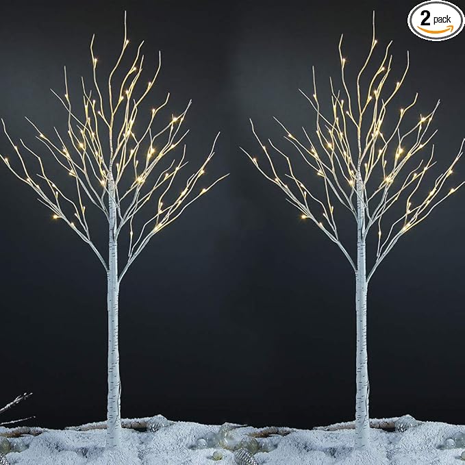 LIGHTSHARE 6 Feet 72L LED Birch Tree Lights, Pack of 2, Warm White, for Holiday Party and Christmas Decoration, Indoor and Outdoor Use