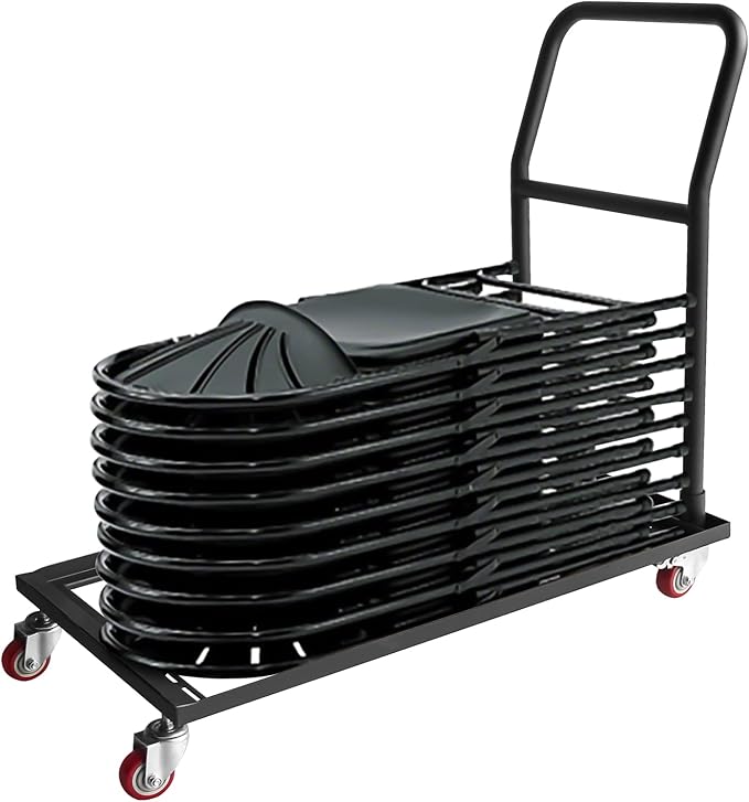 Black Multi-Function Folding Chair Dolly Cart Commercial with 2 Swivel Casters, Storage and Transport Dolly for Plastic Resin and Wood Folding Chairs