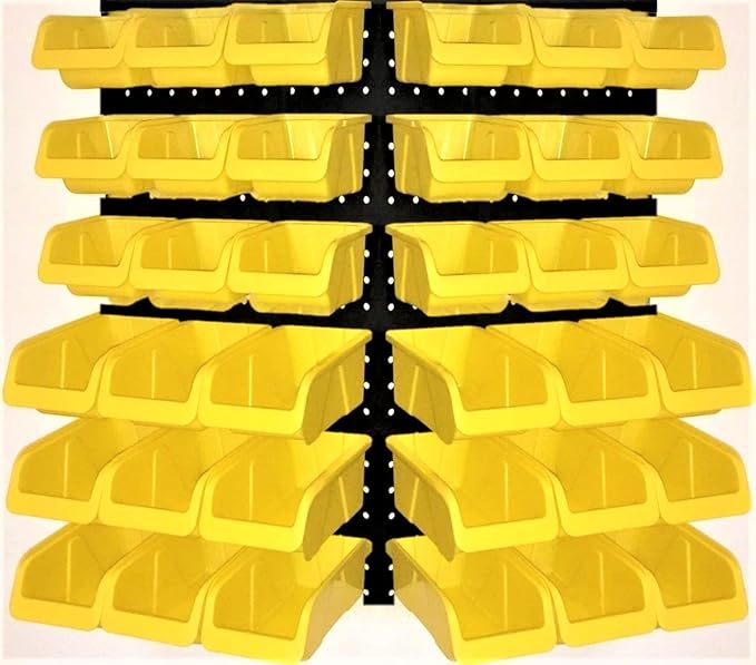 WALLPEG 36 Pack Pegboard Bin Kit – 18 Medium & 18 Large Yellow Peg Board Storage Bins | Parts Organizer for Garage, Workshop, Craft Room, Office & Workbench | Pegboard Accessory Organier | MADE IN USA