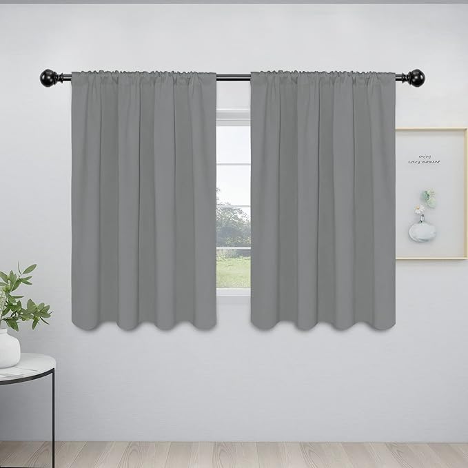 Easy-Going Rod Pocket Blackout Curtains for Bedroom, Room Darkening Window Curtains for Living Room, Thermal Insulated Noise Reduction Solid Window Drapes, 2 Panels(42x45 in, Light Gray)
