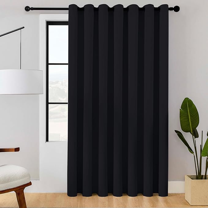 ChrisDowa Room Divider Curtain 108 Inches Long, Wide Blackout Sliding Door Curtain for Bedroom, Room Darkening Privacy Window Curtain for Patio Door (1 Panel Set, Black, 100 x 108 Inch)