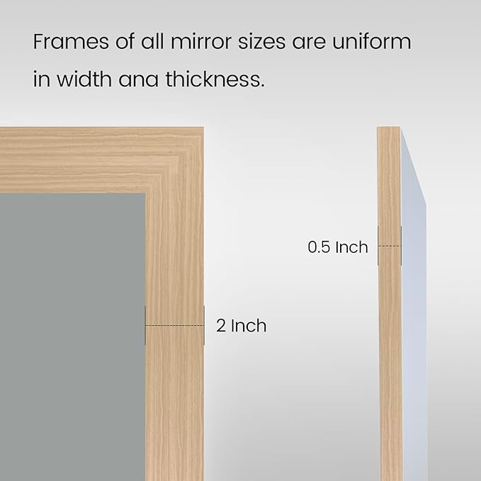 Amorho Bathroom Mirror for Wall, 48X32 Inch Oak Wood Grain Metal Framed Mirror, Anti-Rust, Hang Horizontally/Vertically, Suitable for Vanity, Bedroom, Farmhouse, Bathroom