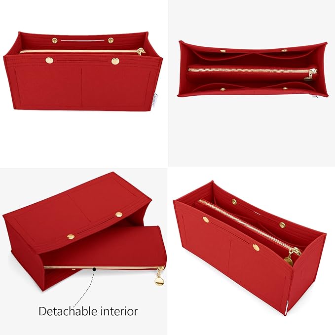 LEXSION Felt Purse Organizer Insert,Handbag Organizer with Detachalbe Zipper Pocket for ONTHEGO GM,3 Size 8034 Red Large