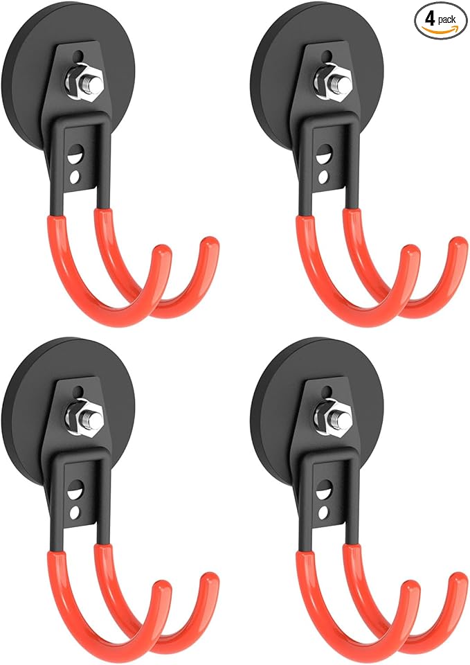 Large Heavy Duty Magnetic Hooks,4 Pack Strong Magnet Hooks for Power Drill and Garage Tools,Anti-Scratch Garage Magnetic Tools Holder,Magnetic Cable and Hose Holder,Magnetic Garage Hooks
