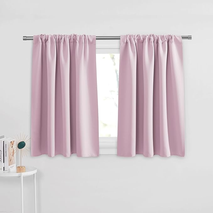 PONY DANCE Short Window Curtains - Kitchen Tiers Thermal Insulated Drapes Blinds Set Match with Curtain Panels for Girls Bedroom, 42 W x 36 L, Light Pink, 2 Pieces