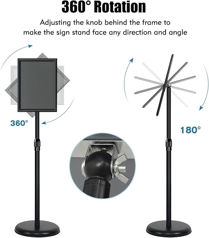 Upgraded Adjustable Sign Stand for Display, Pedestal Floor Signage Stand Holder with Heavy Duty Base, for Outdoor or Indoor Advertising (8.5 x 11, Black)