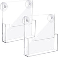 Thyle 2 Pcs Acrylic Brochure Holder with Suction Cups Wall Mount 11 x 8.5 inch Window Clear Plastic Pamphlet Organizer Flyer Display Rack for Trifold Page Booklet Sticker Marketing Office Retail Shop