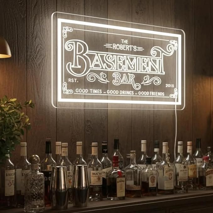 Custom Neon Bar Signs for Home Bar, Handmade Personalized Bar Signs for Man Cave, Durable Lounge Whiskey Light Up Sign for Business, Bar Led Sign For Men Dad Gift