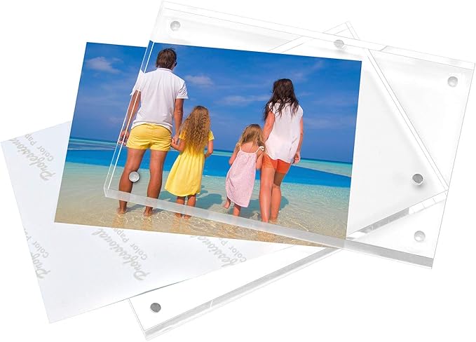 Meetu Acrylic Picture Frame 8.5x11,Clear Freestanding Double Sided 24mm Thickness Frameless Magnetic Photo Frames Desktop Display with Gift Box Package (2 Pack)