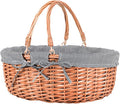 Large Wicker Picnic Basket with Handles,Handle Sturdy Woven Body with Removable and Washable Lining,Outdoor Camping,Gift Packing,Garden Picking, Storage.Gray