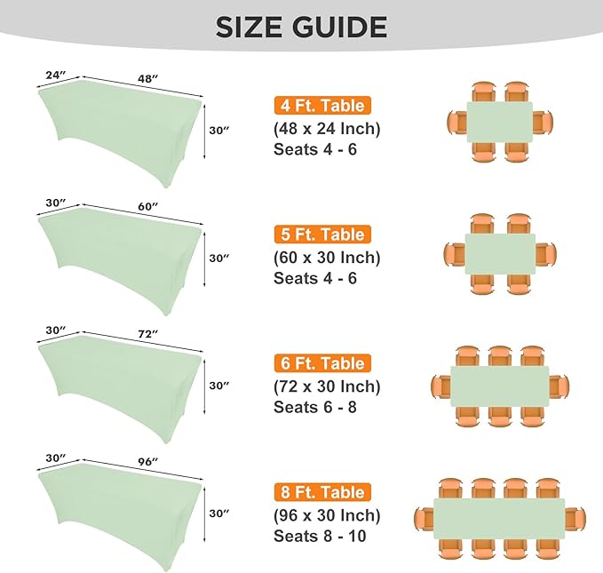 SEPARO Spandex Table Cover 2 Pack 6FT Sage Green Fitted Tablecloths,Washable Wrinkle Resistant Stretch Table Cloth Rectangle for Party Hosting Supplies,Wedding Decorations,Vendor Display,Banquet
