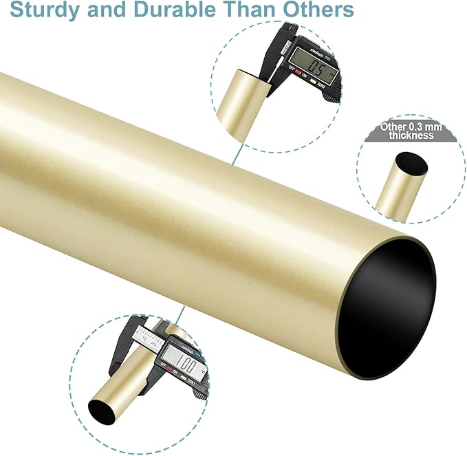 Curtain Rods for Windows 16 to 48 or 60 Inches Max Adjustable Length 1 Inch Diameter Window Curtain Rod with Aluminium Finials, Warm Gold