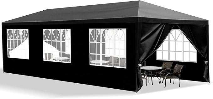 10x30 FT Party Tent, Outdoor Wedding Tents for Parties, Canopy Event Tent with 8 Removable Sidewalls, Waterproof Gazebo Shelter for Birthday Parties, Weddings, BBQs & Events (10X30FT-8Sides Black)